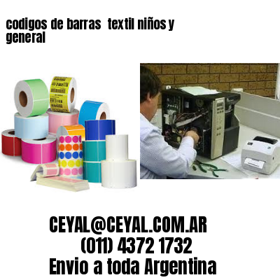 codigos de barras 	textil niños y general