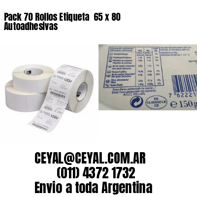 Pack 70 Rollos Etiqueta  65 x 80 Autoadhesivas