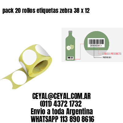 pack 20 rollos etiquetas zebra 38 x 12