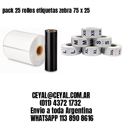 pack 25 rollos etiquetas zebra 75 x 25