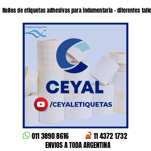 Rollos de etiquetas adhesivas para indumentaria - diferentes talles