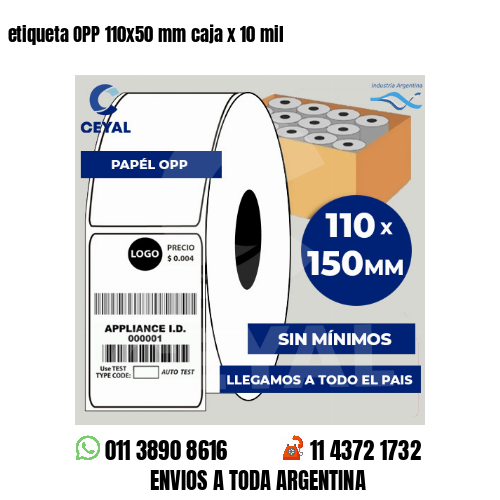 etiqueta OPP 110×50 mm caja x 10 mil
