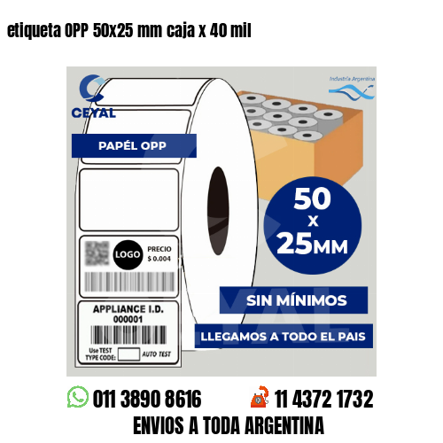 etiqueta OPP 50x25 mm caja x 40 mil