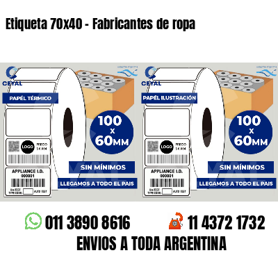 Etiqueta 70x40 - Fabricantes de ropa 