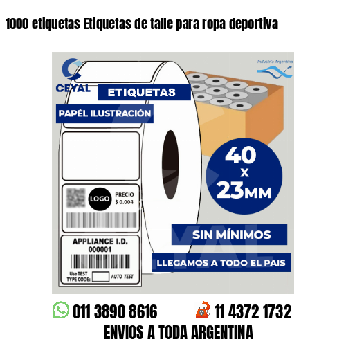 1000 etiquetas Etiquetas de talle para ropa deportiva