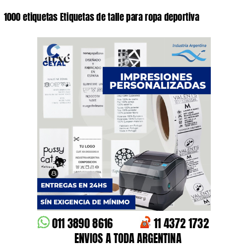 1000 etiquetas Etiquetas de talle para ropa deportiva