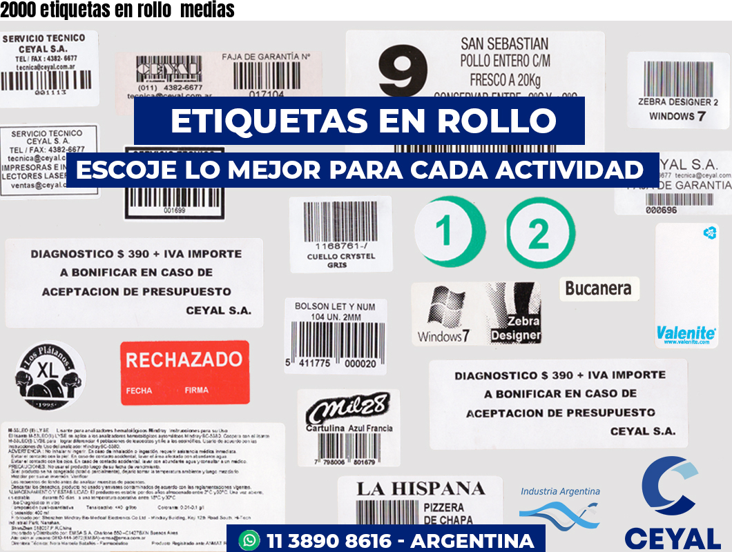 2000 etiquetas en rollo  medias