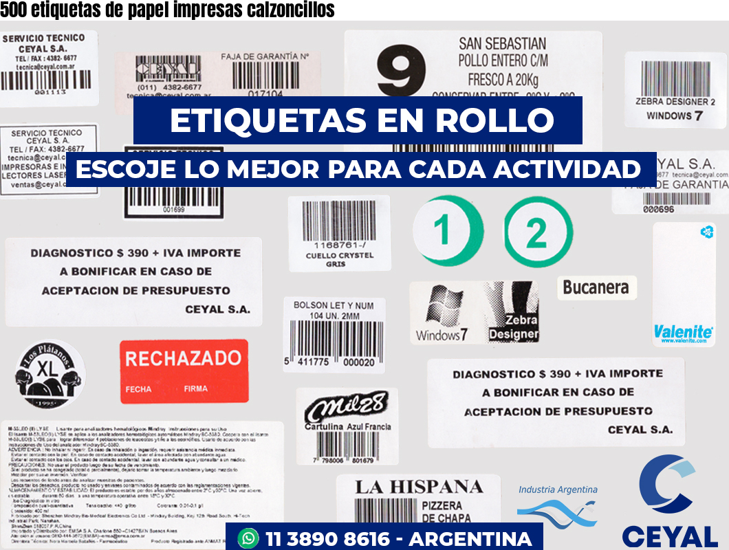 500 etiquetas de papel impresas calzoncillos