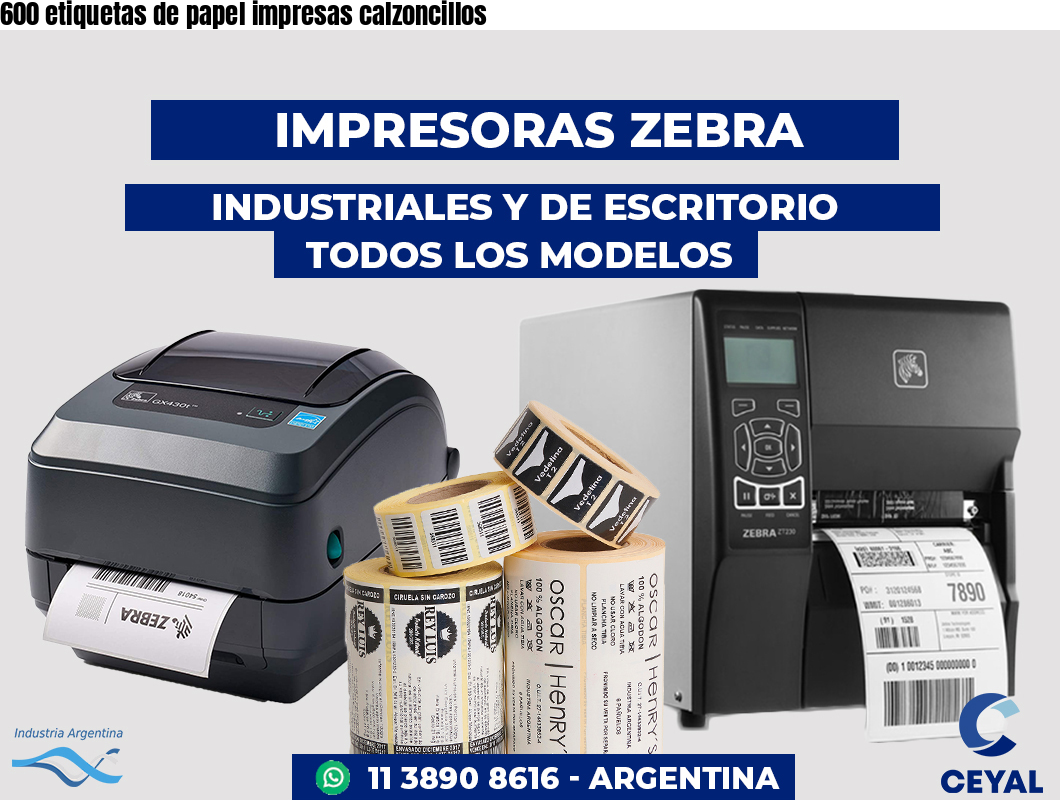 600 etiquetas de papel impresas calzoncillos