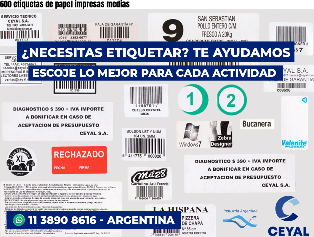 600 etiquetas de papel impresas medias