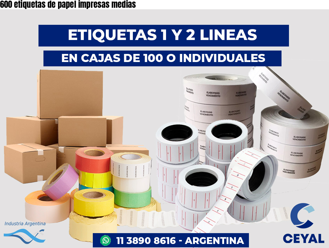 600 etiquetas de papel impresas medias