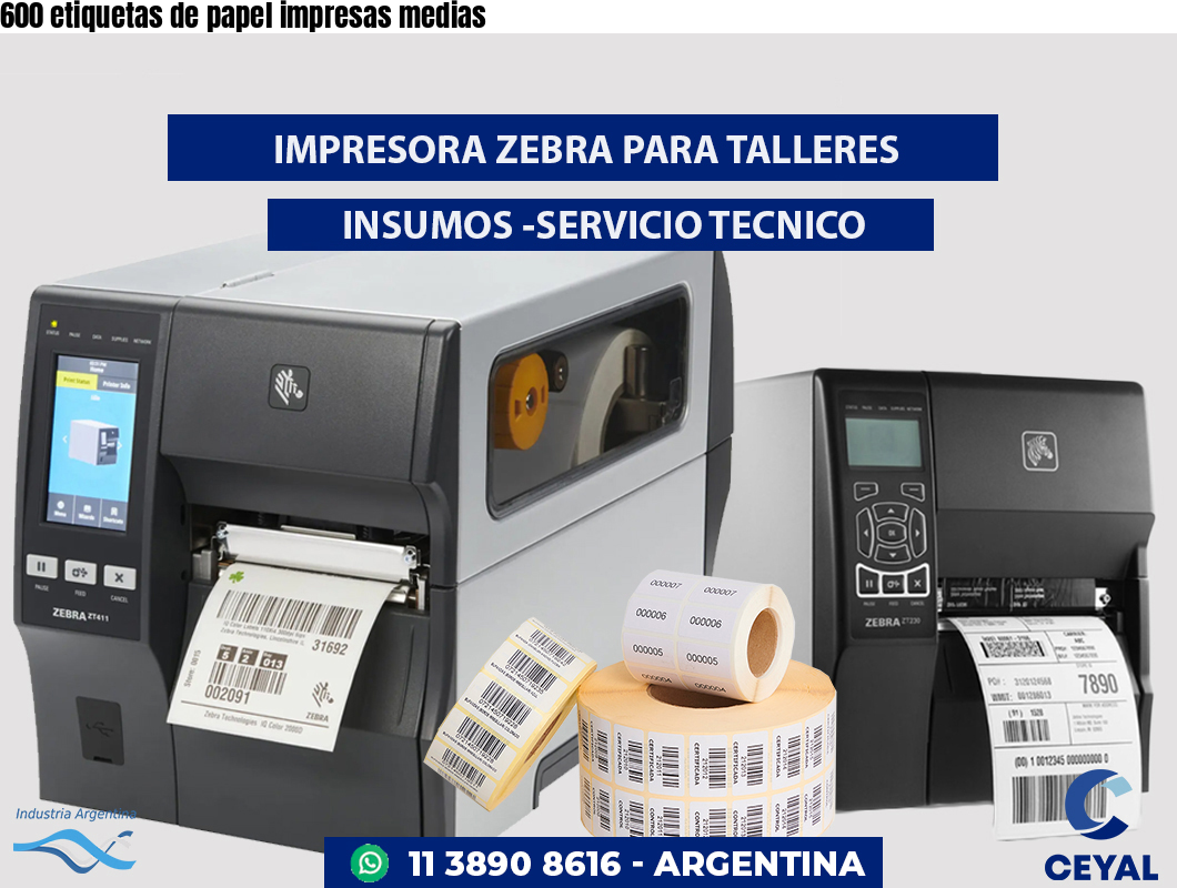 600 etiquetas de papel impresas medias