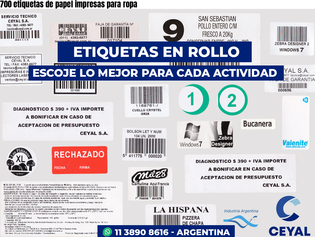 700 etiquetas de papel impresas para ropa