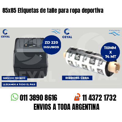 85x85 Etiquetas de talle para ropa deportiva