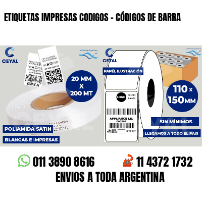 ETIQUETAS IMPRESAS CODIGOS - CÓDIGOS DE BARRA