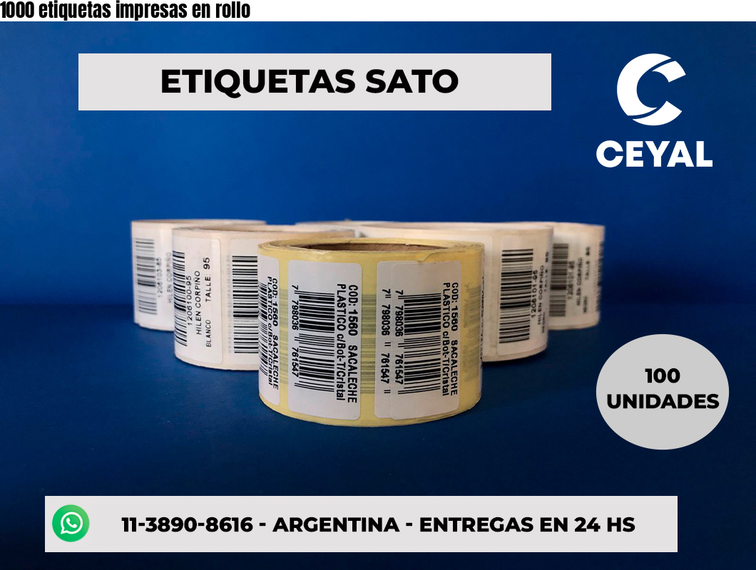 1000 etiquetas impresas en rollo