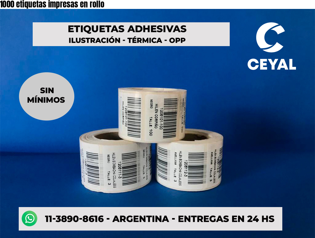 1000 etiquetas impresas en rollo