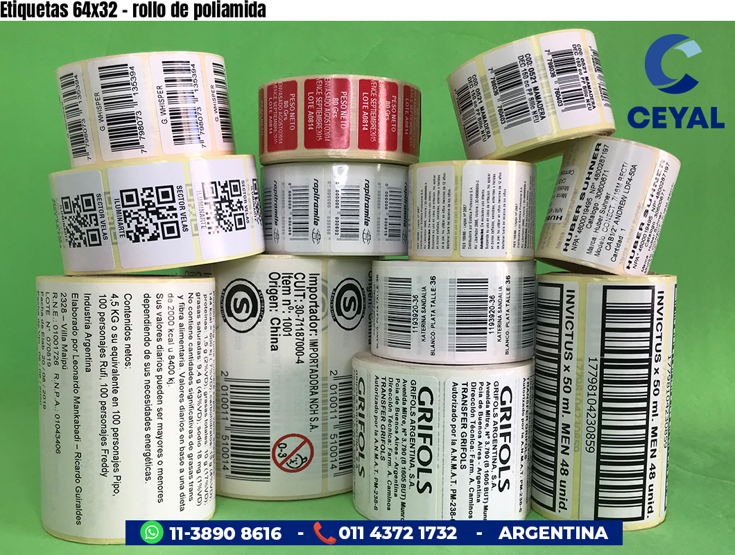 Etiquetas 64x32 - rollo de poliamida