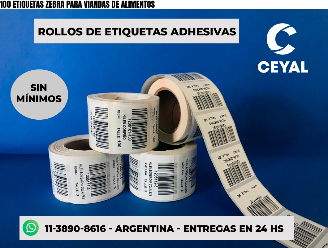 100 ETIQUETAS ZEBRA PARA VIANDAS DE ALIMENTOS