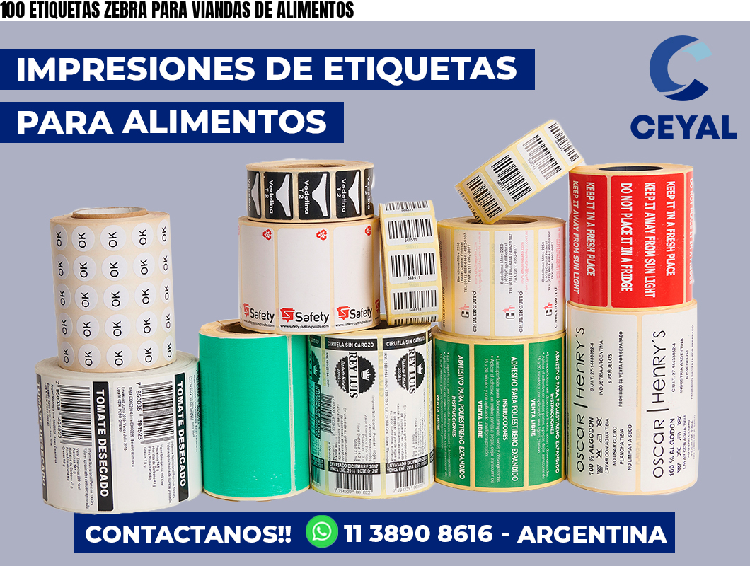 100 ETIQUETAS ZEBRA PARA VIANDAS DE ALIMENTOS