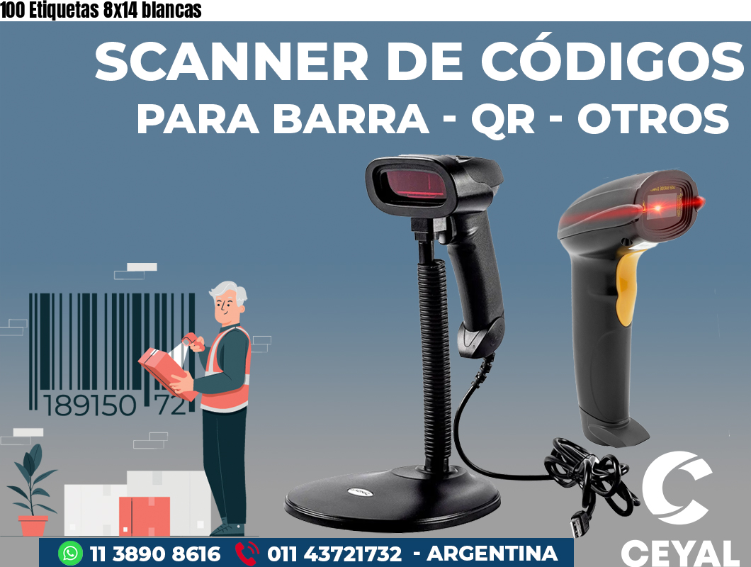 100 Etiquetas 8x14 blancas