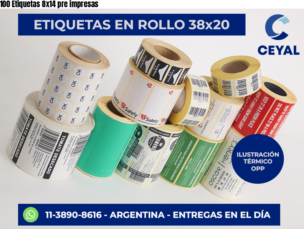 100 Etiquetas 8×14 pre impresas
