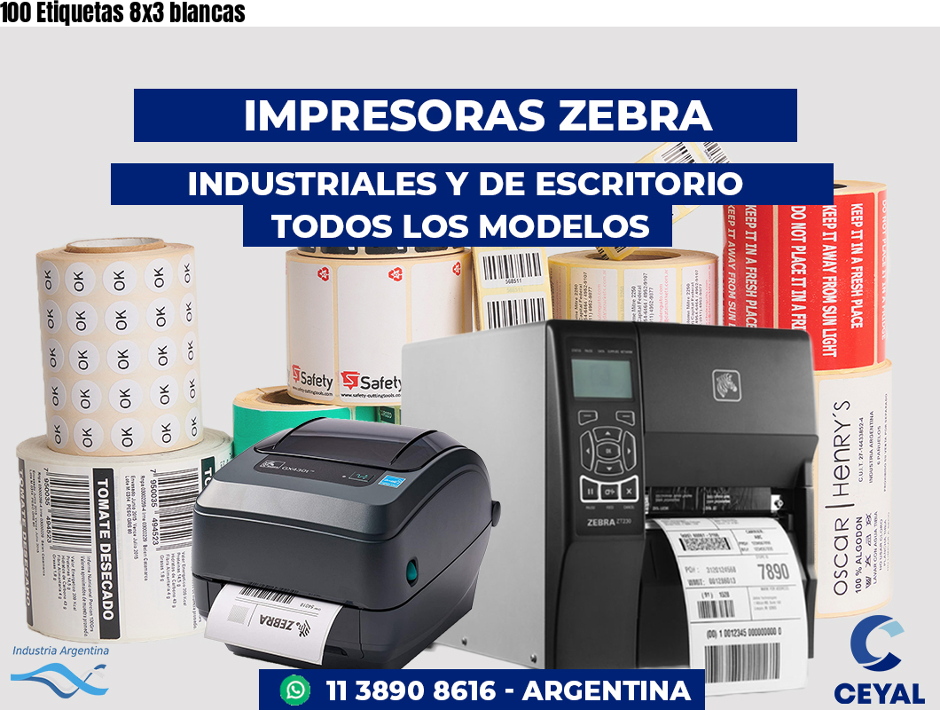 100 Etiquetas 8x3 blancas