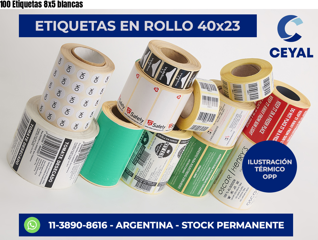 100 Etiquetas 8×5 blancas
