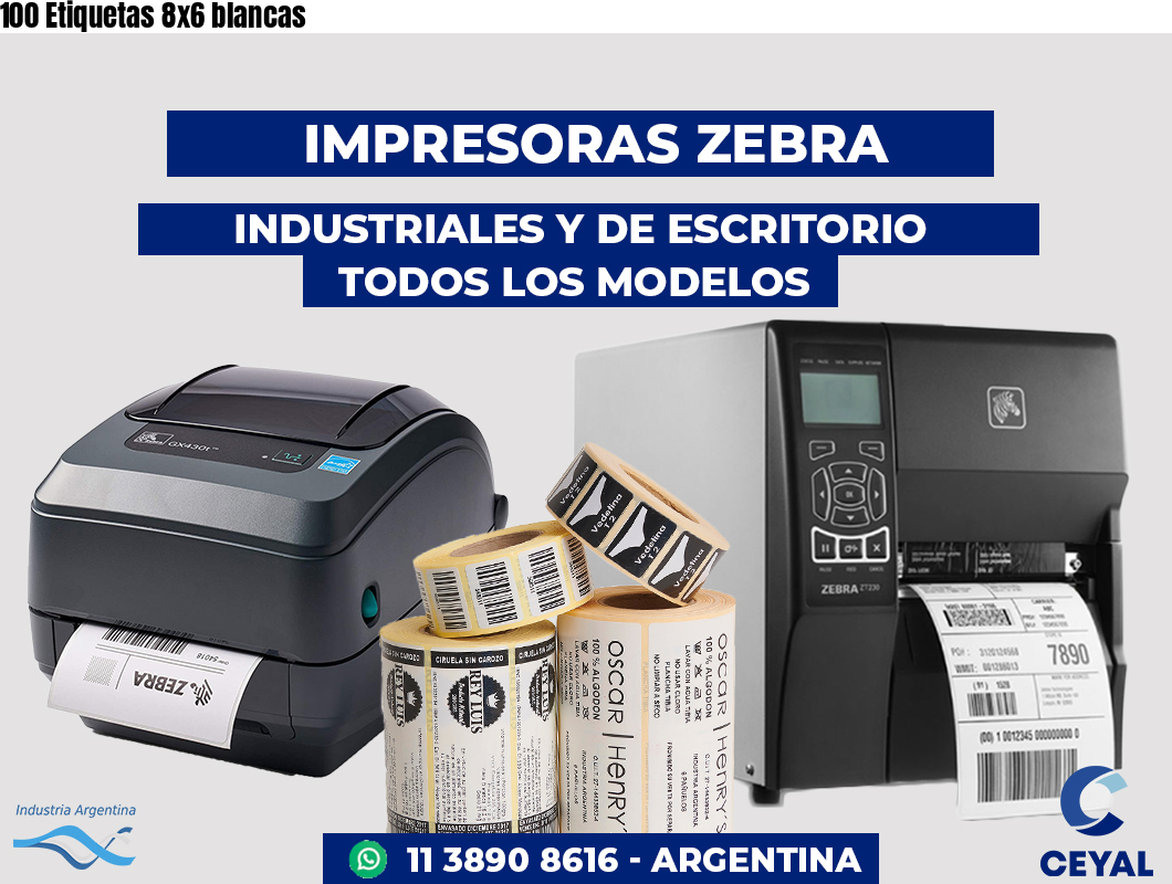 100 Etiquetas 8x6 blancas