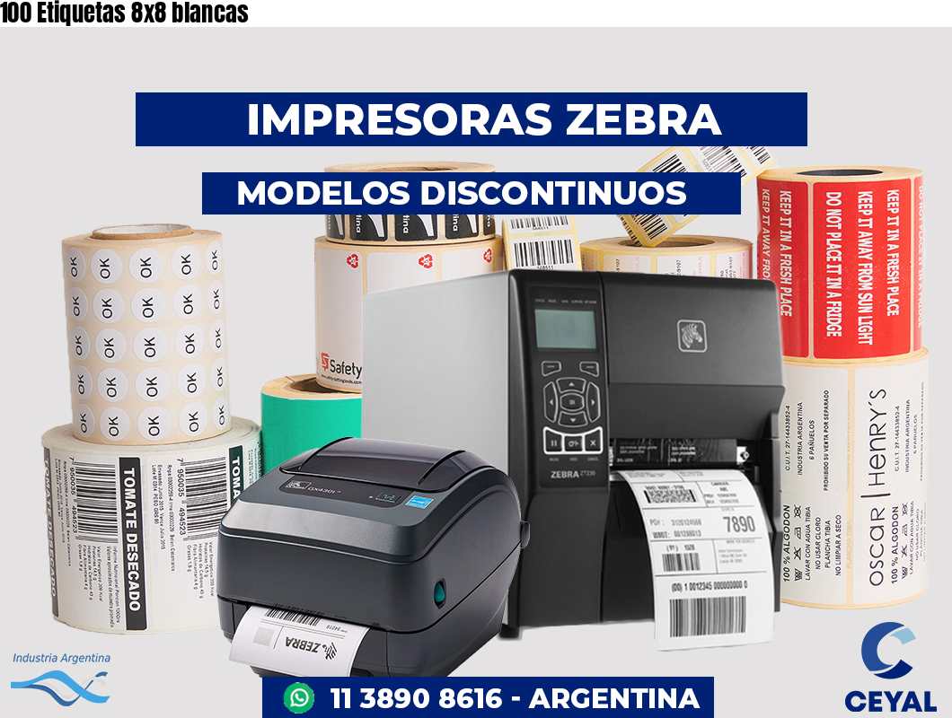 100 Etiquetas 8x8 blancas