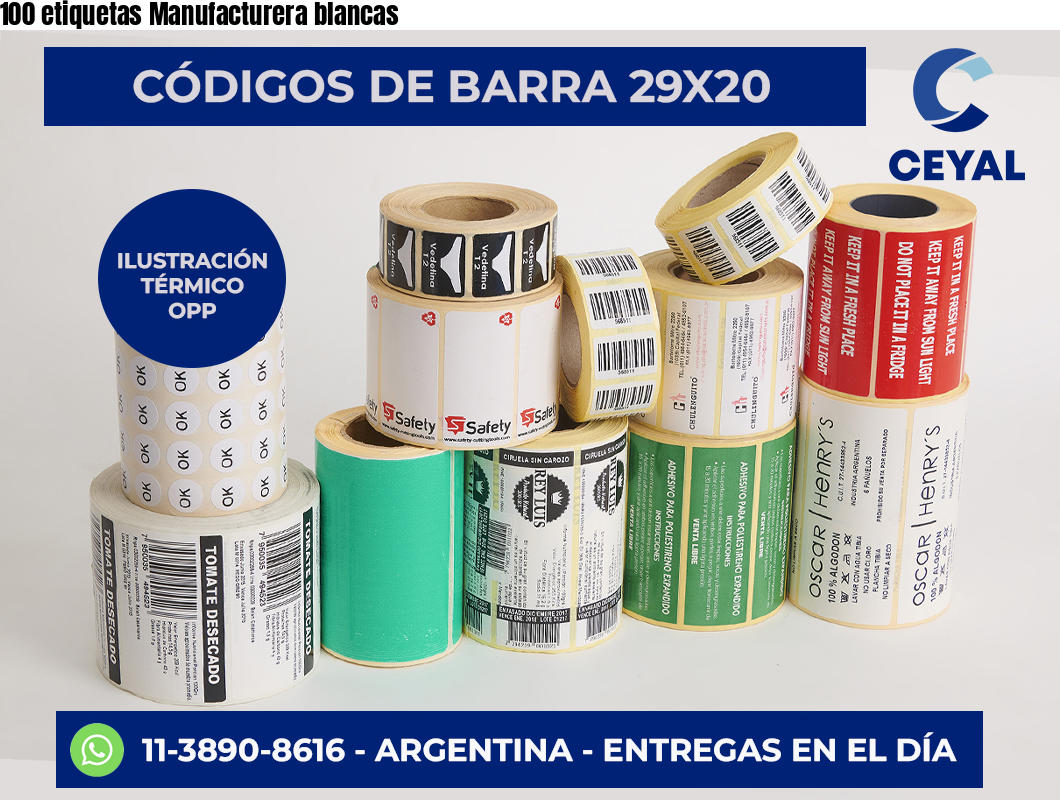 100 etiquetas Manufacturera blancas