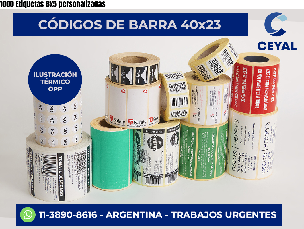 1000 Etiquetas 8×5 personalizadas