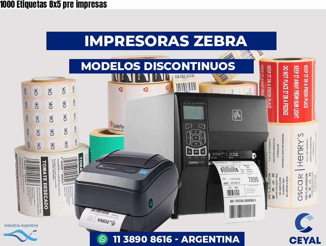 1000 Etiquetas 8x5 pre impresas