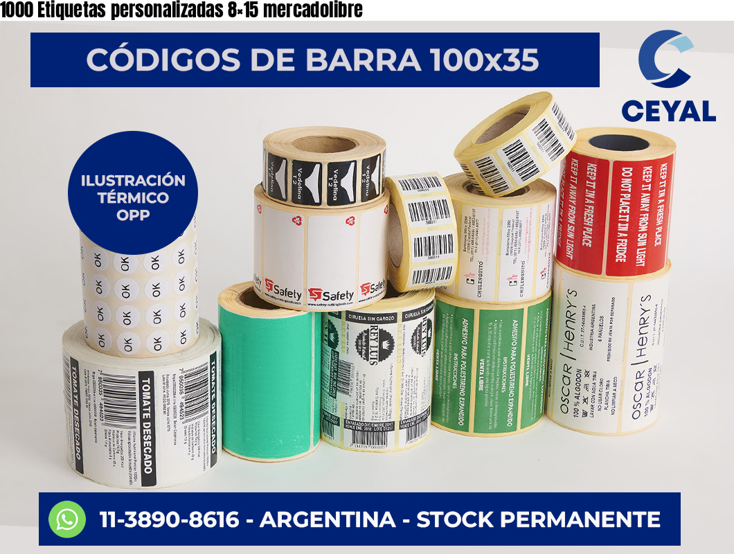 1000 Etiquetas personalizadas 8×15 mercadolibre