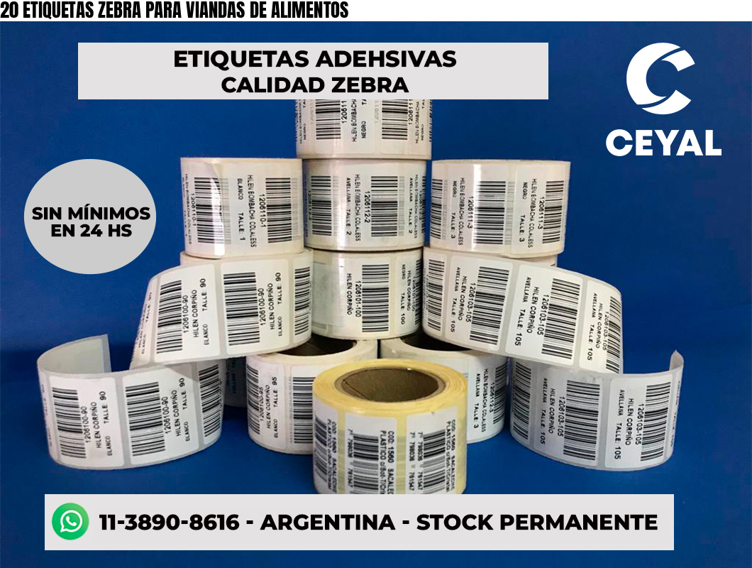 20 ETIQUETAS ZEBRA PARA VIANDAS DE ALIMENTOS