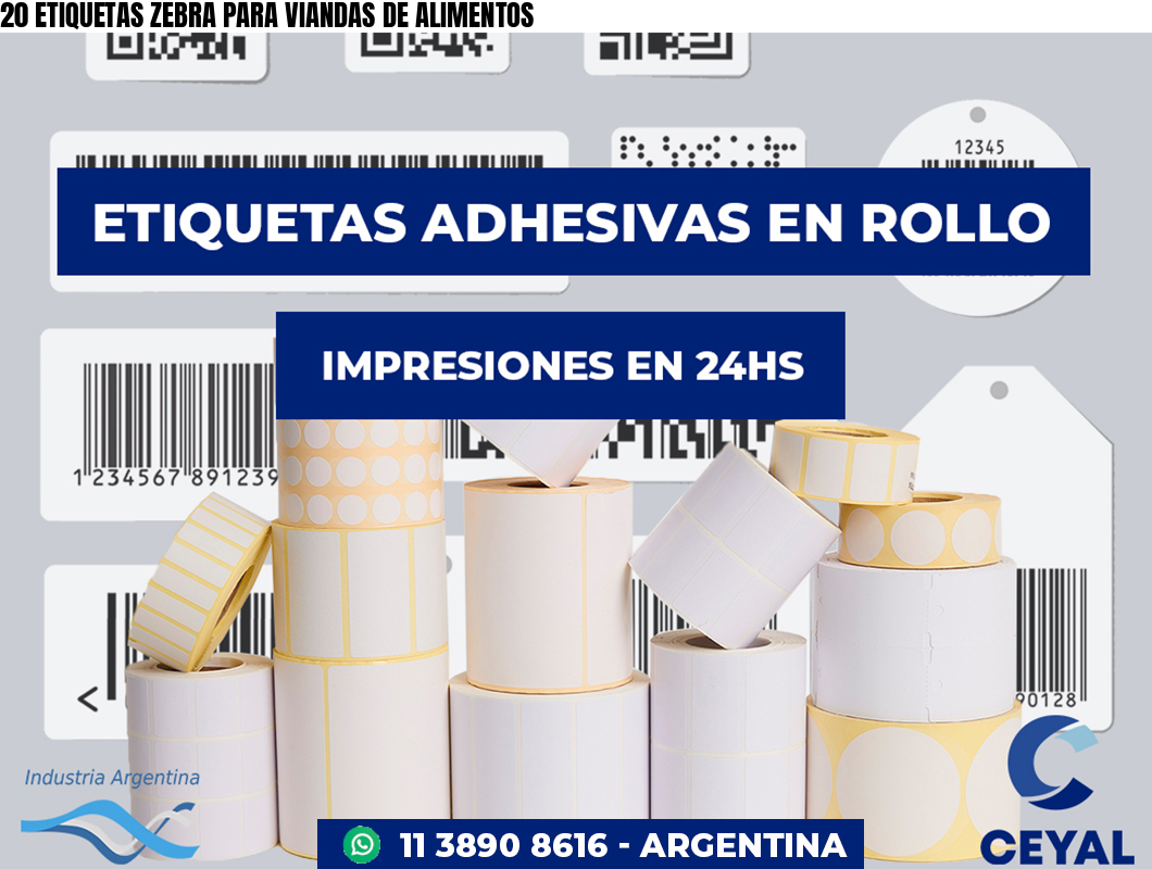 20 ETIQUETAS ZEBRA PARA VIANDAS DE ALIMENTOS