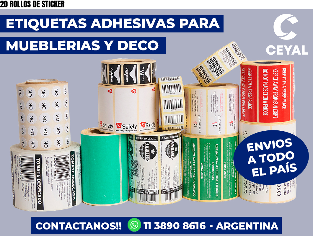 20 ROLLOS DE STICKER