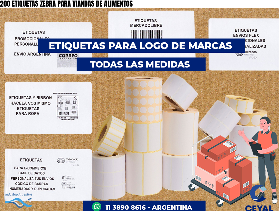 200 ETIQUETAS ZEBRA PARA VIANDAS DE ALIMENTOS