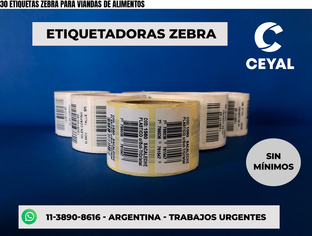 30 ETIQUETAS ZEBRA PARA VIANDAS DE ALIMENTOS