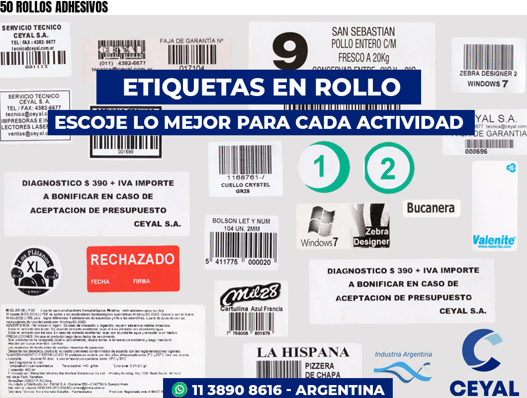 50 ROLLOS ADHESIVOS