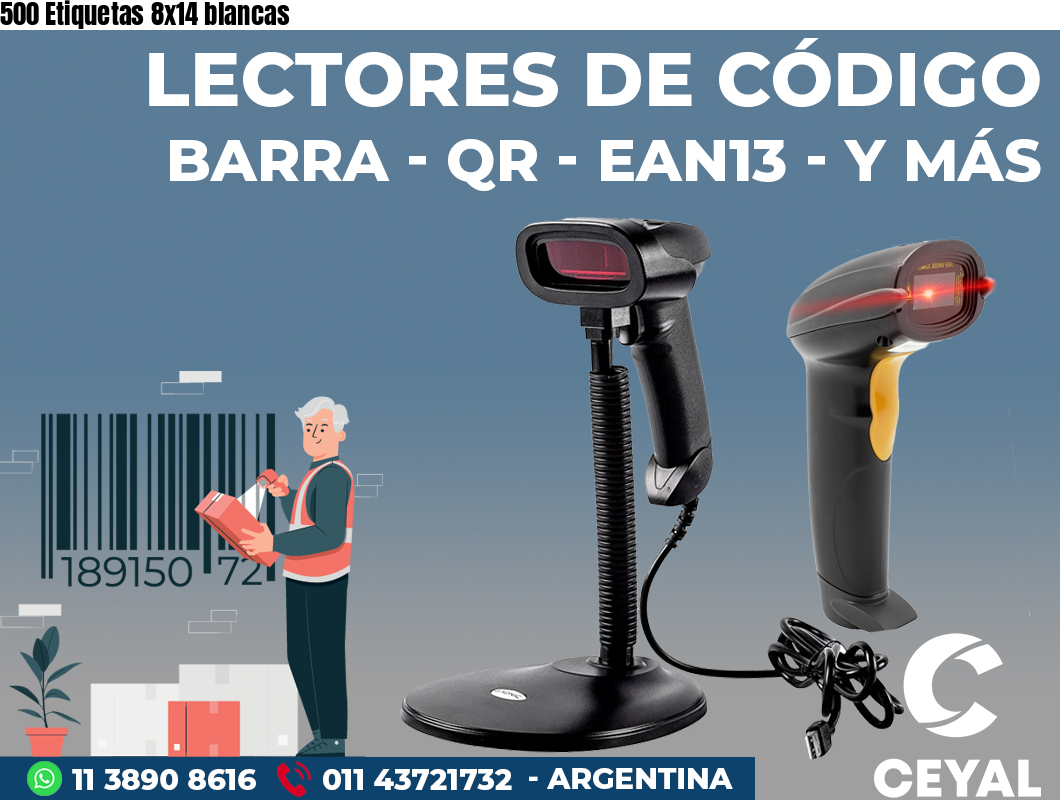 500 Etiquetas 8x14 blancas