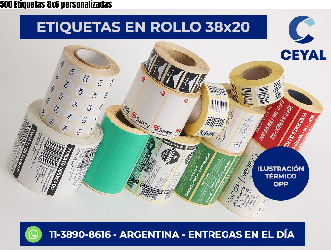 500 Etiquetas 8×6 personalizadas