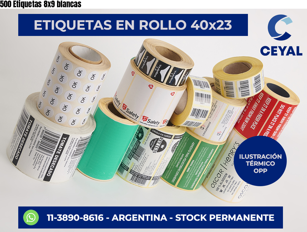 500 Etiquetas 8×9 blancas