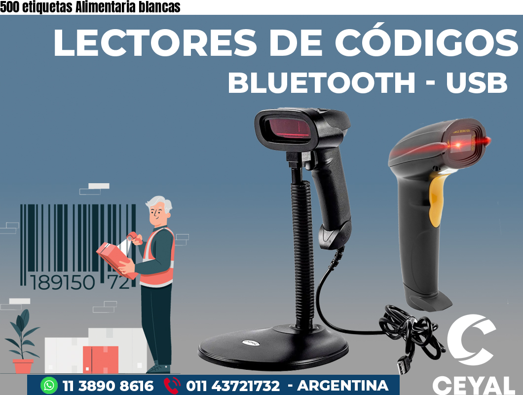 500 etiquetas Alimentaria blancas