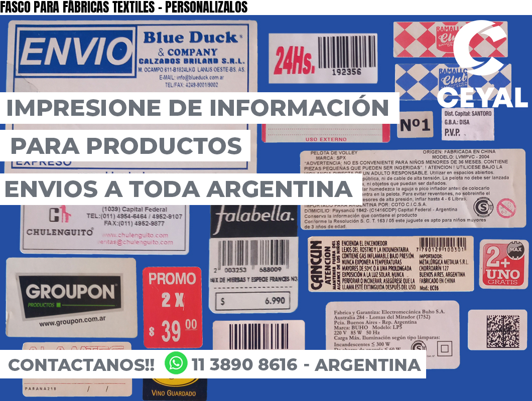 FASCO PARA FÁBRICAS TEXTILES - PERSONALIZALOS