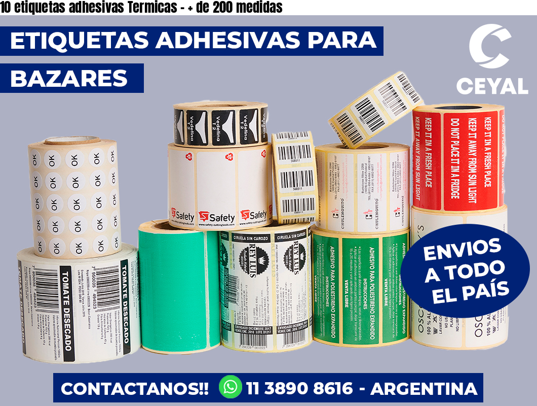 10 etiquetas adhesivas Termicas - + de 200 medidas