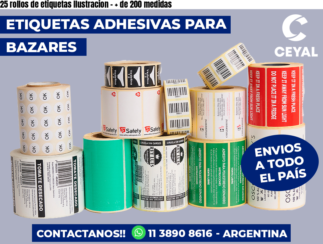 25 rollos de etiquetas Ilustracion – + de 200 medidas