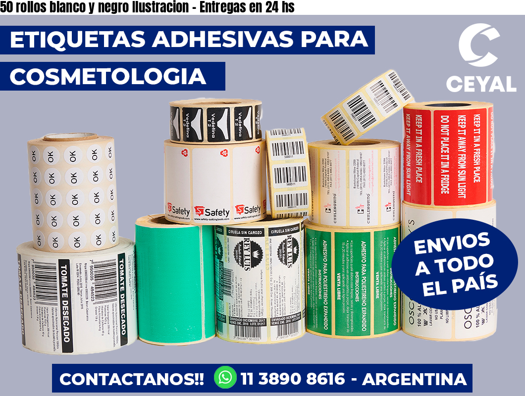 50 rollos blanco y negro Ilustracion - Entregas en 24 hs