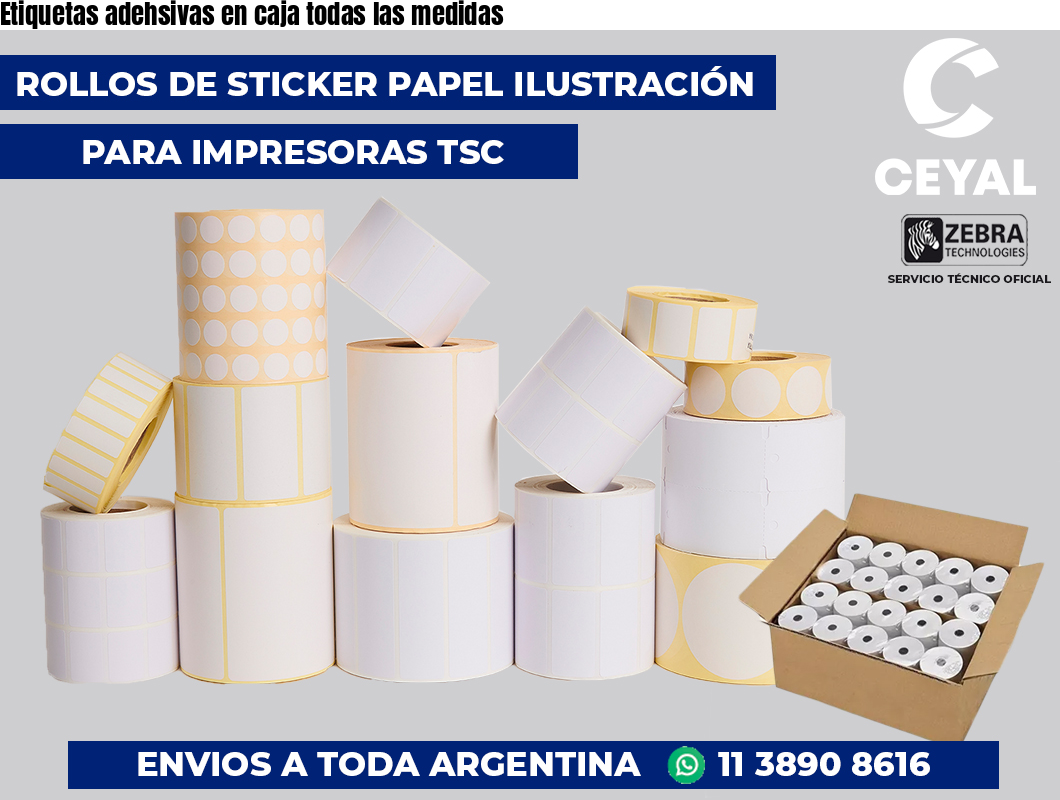Etiquetas adehsivas en caja todas las medidas