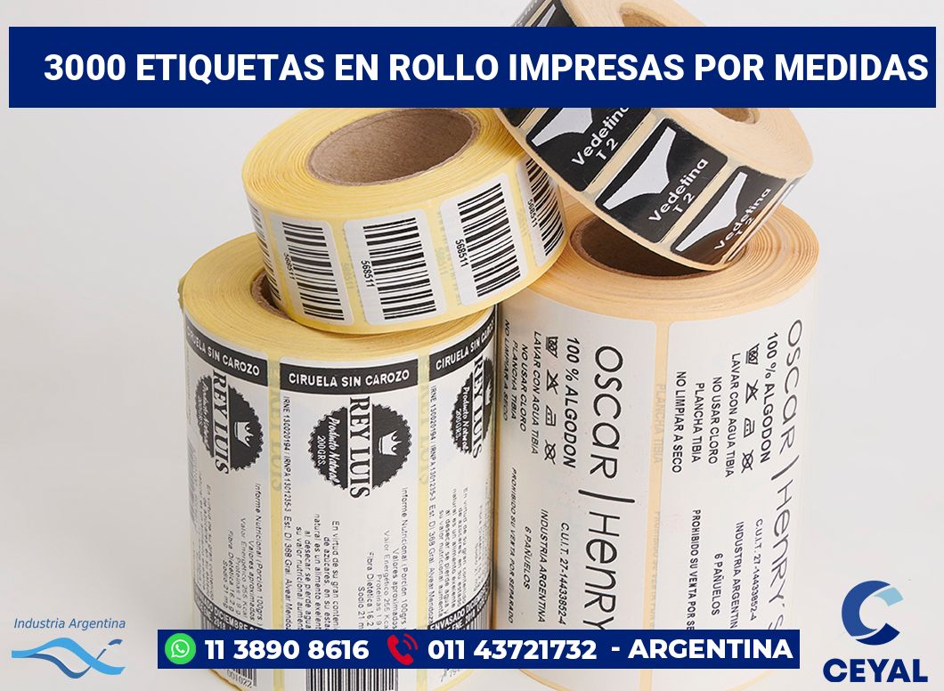3000 Etiquetas en rollo impresas por medidas